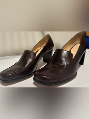 ANTONIO MELANI Dark Brown Leather Block Heel shoes 8.5